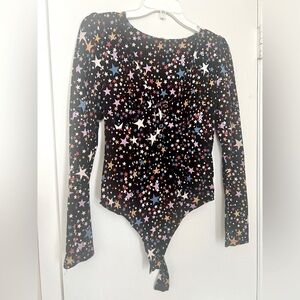 Free People Long Sleeve Bodysuit With Snaps (black with multi colored stars)